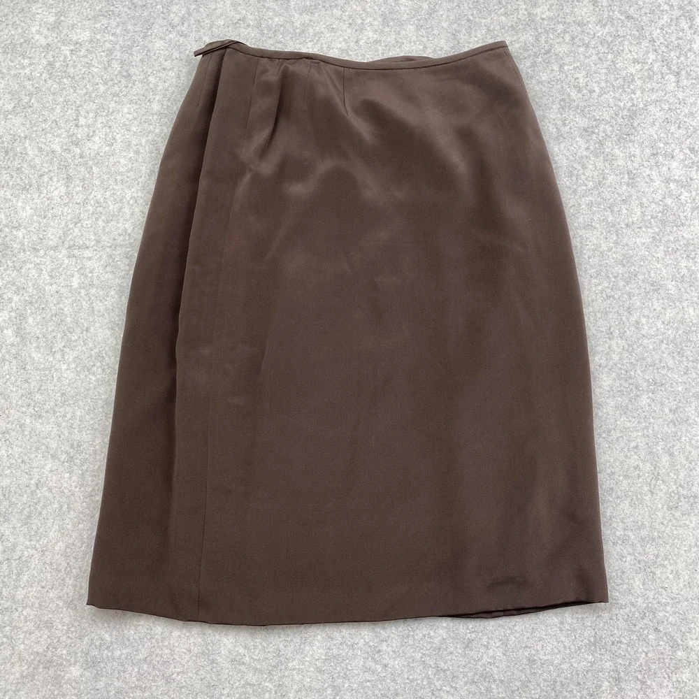 Preston & York Skirt Womens 12 (28 Waist) Brown Silk Satin Pencil Knee Length